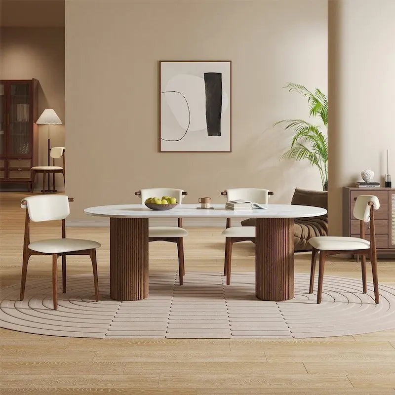 Chaise de salle à manger moderne en similicuir beige, pieds en bois massif, 2 pièces