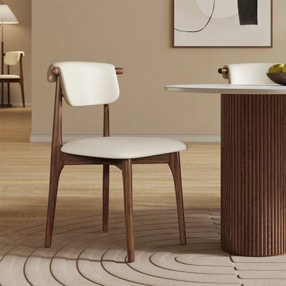 Chaise de salle à manger moderne en similicuir beige, pieds en bois massif, 2 pièces