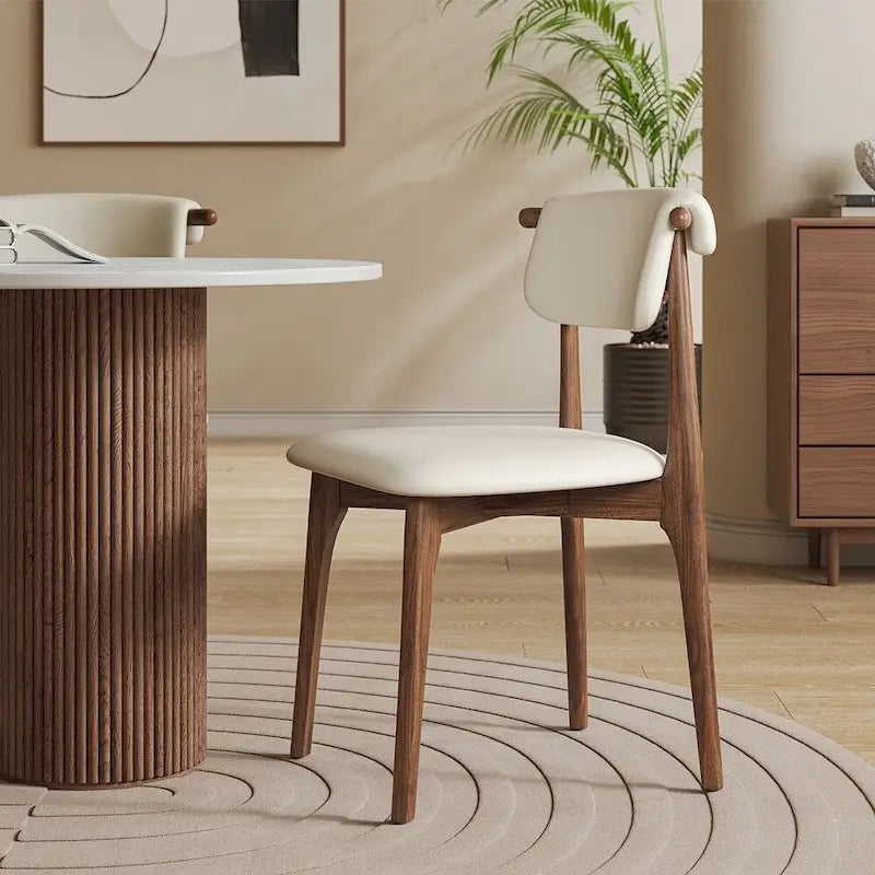 Chaise de salle à manger moderne en similicuir beige, pieds en bois massif, 2 pièces