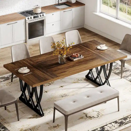 Table de salle à manger de 70,87 pouces avec cadre en métal pour la maison
