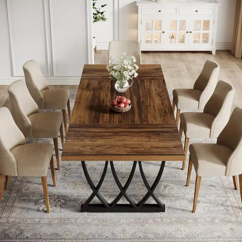 Table de salle à manger de 70,87 pouces avec cadre en métal pour la maison