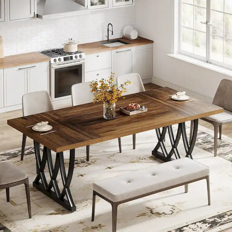Table de salle à manger de 70,87 pouces avec cadre en métal pour la maison