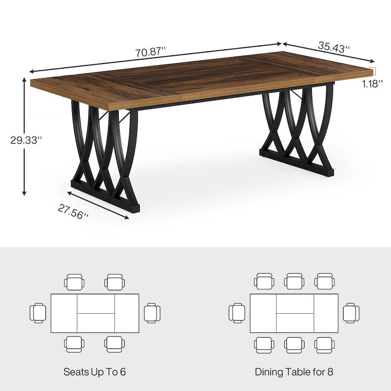 Table de salle à manger de 70,87 pouces avec cadre en métal pour la maison