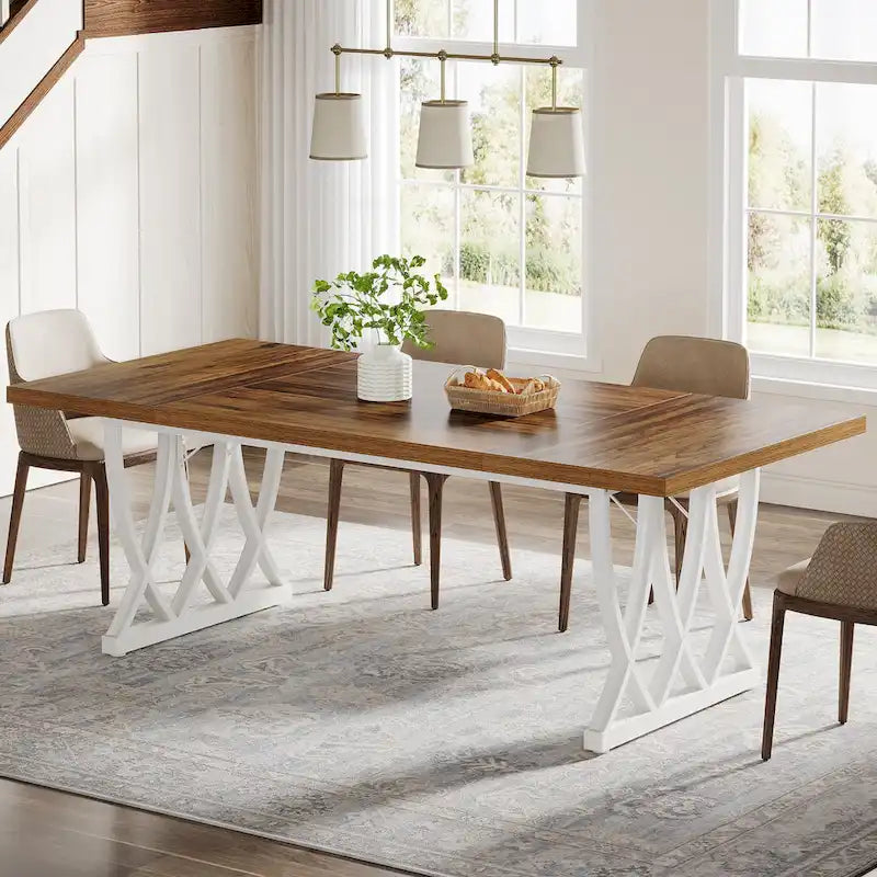 Table de salle à manger de 70,87 pouces avec cadre en métal pour la maison