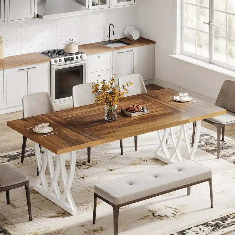 Table de salle à manger de 70,87 pouces avec cadre en métal pour la maison