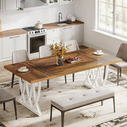 Table de salle à manger de 70,87 pouces avec cadre en métal pour la maison