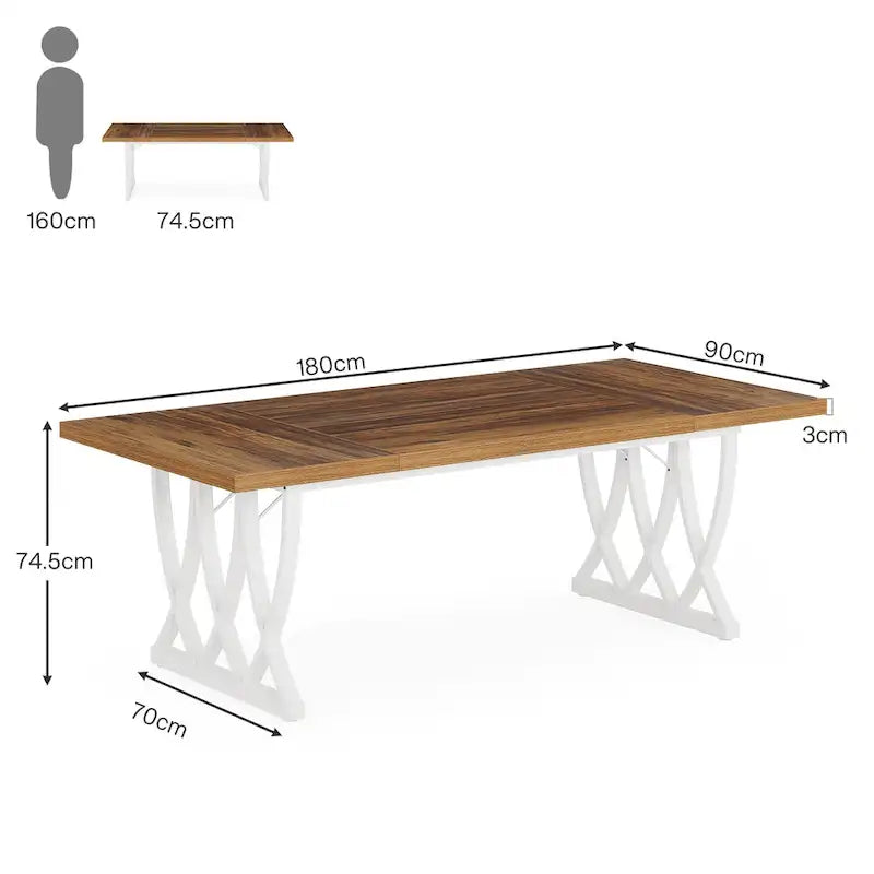 Table de salle à manger de 70,87 pouces avec cadre en métal pour la maison