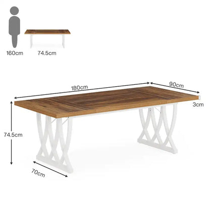 Table de salle à manger de 70,87 pouces avec cadre en métal pour la maison