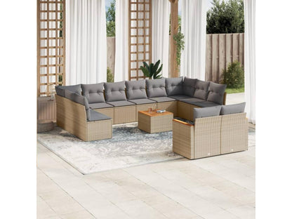 Ensemble de mobilier de jardin 13 pièces avec coussins, en résine tressée beige
