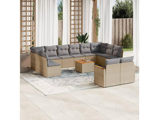 Ensemble de mobilier de jardin 13 pièces avec coussins, en résine tressée beige
