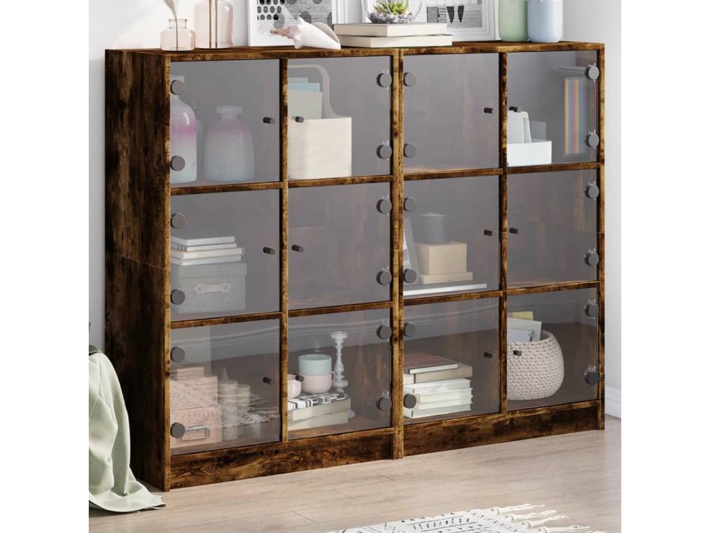 Bibliothèque en bois imitation chêne, 136 x 37 x 109 cm, marron