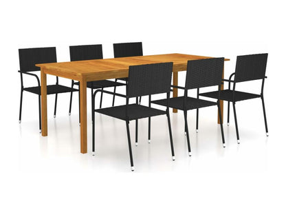 Ensemble de mobilier de jardin 7 pièces, noir