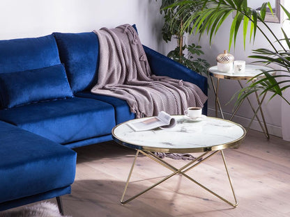 Table basse à plateau effet marbre, blanche