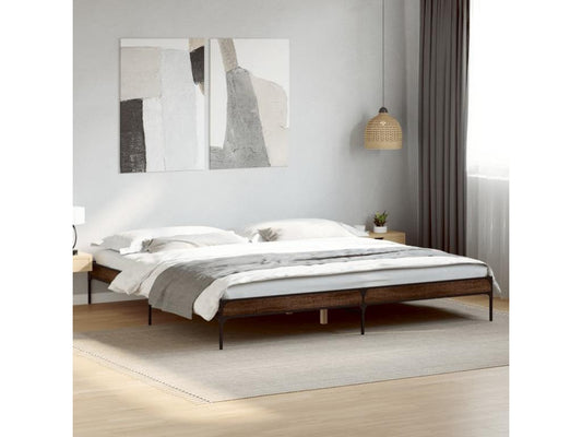 Cadre de lit en bois effet chêne, 200 x 200 cm, marron