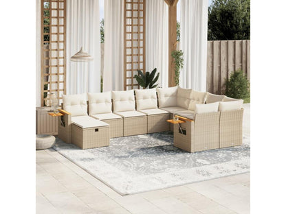 Ensemble de mobilier de jardin 10 pièces avec coussins, en résine tressée beige