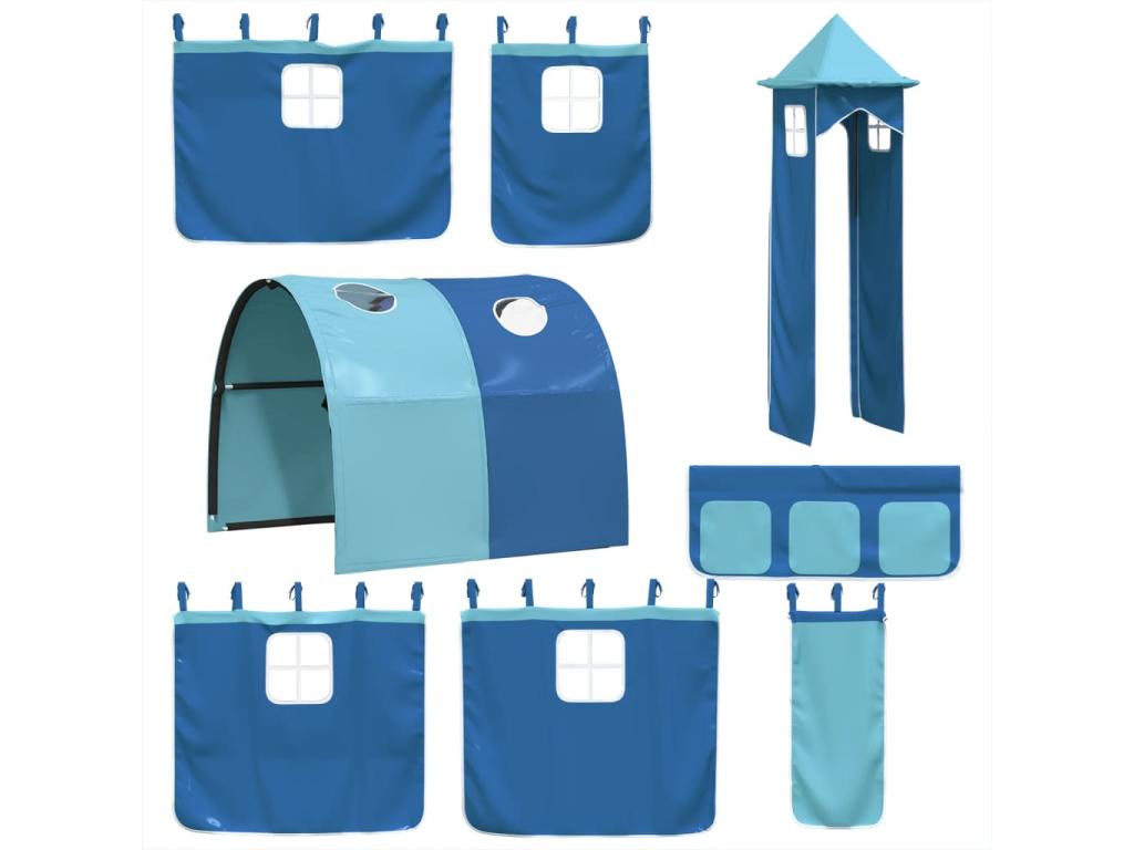 Lit en pin massif, 90 x 190 cm, bleu