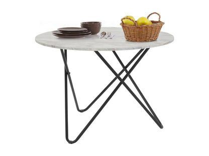 Table de salle à manger avec plateau effet marbre, 110 cm, blanche