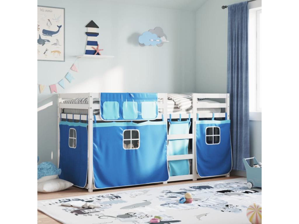 Cadre de lit superposé en pin massif, 90 x 190 cm, bleu