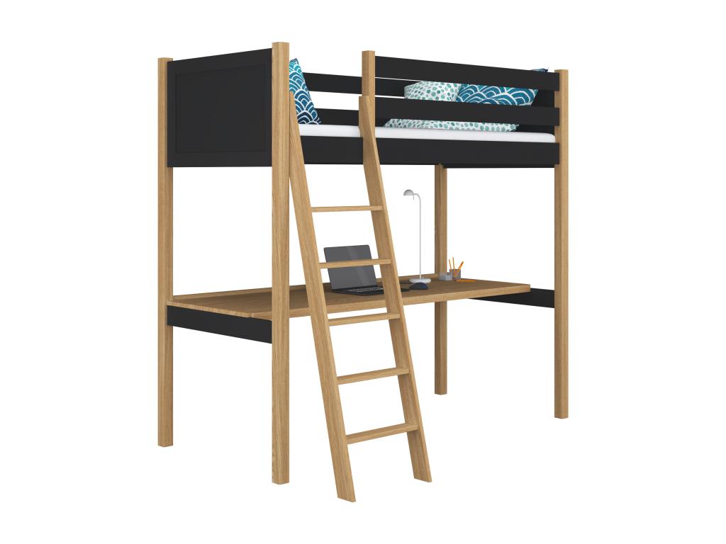 Lit en bois imitation chêne, 120 x 190 cm, noir