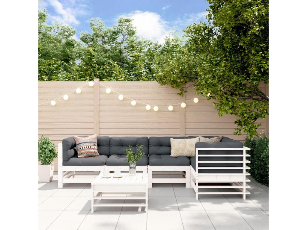 Ensemble de mobilier de jardin 6 pièces en pin massif blanc