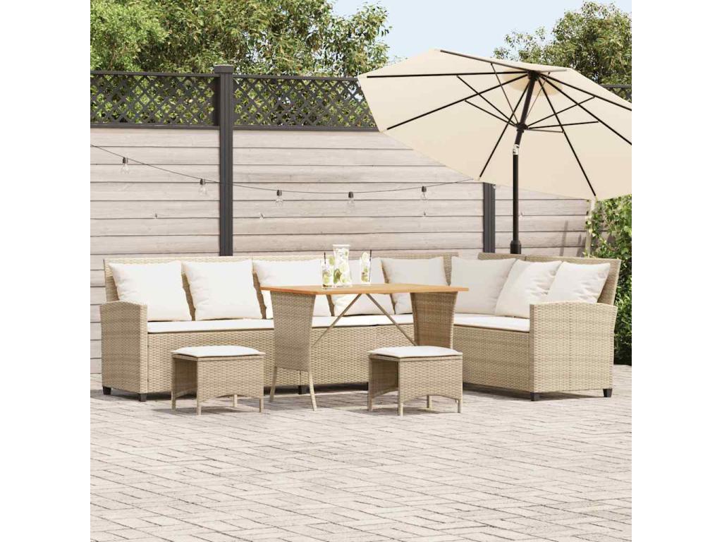 Ensemble de mobilier de jardin 4 pièces avec coussins, beige