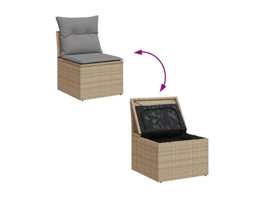 Ensemble de mobilier de jardin 11 pièces avec coussins, en résine tressée beige