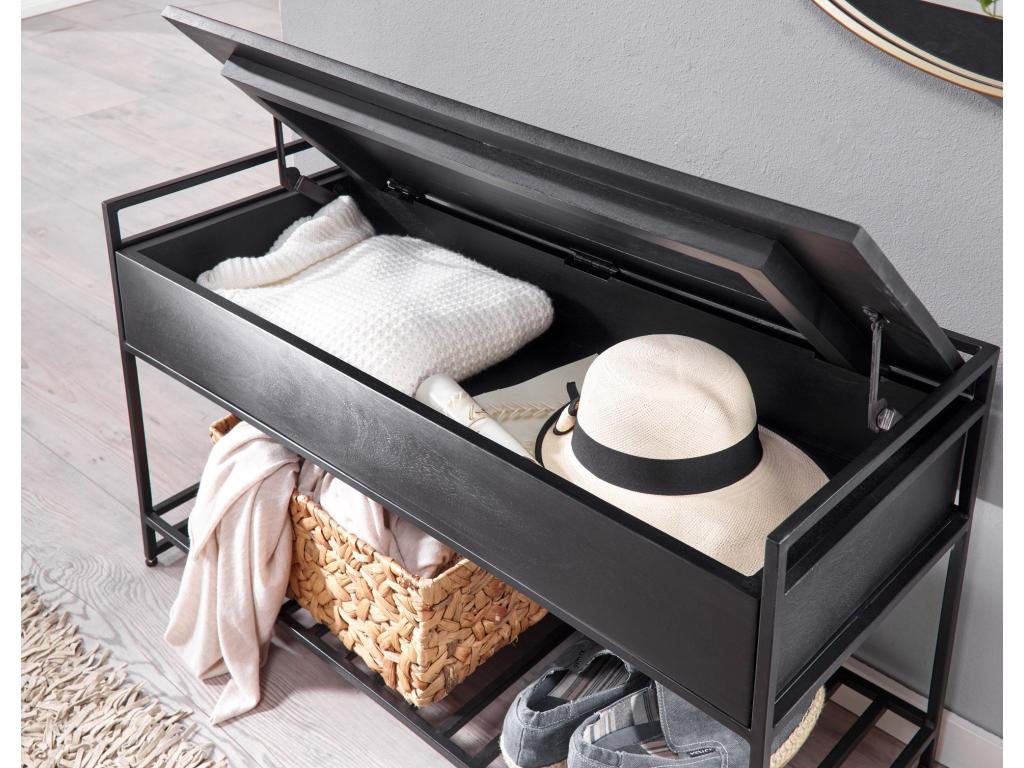 Banc en bois massif, 90 cm, noir