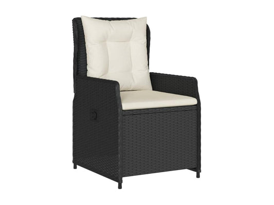 Ensemble de mobilier de jardin 7 pièces avec coussins, en résine tressée noire.