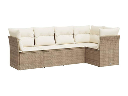 Ensemble de mobilier de jardin 5 pièces avec coussins, en résine tressée beige