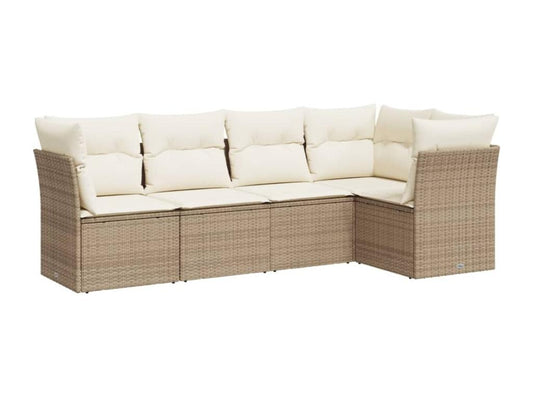 Ensemble de mobilier de jardin 5 pièces avec coussins, en résine tressée beige