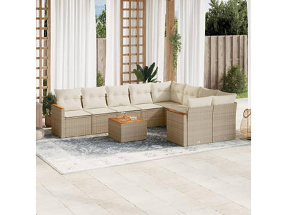 Ensemble de mobilier de jardin 10 pièces avec coussins, en résine tressée beige