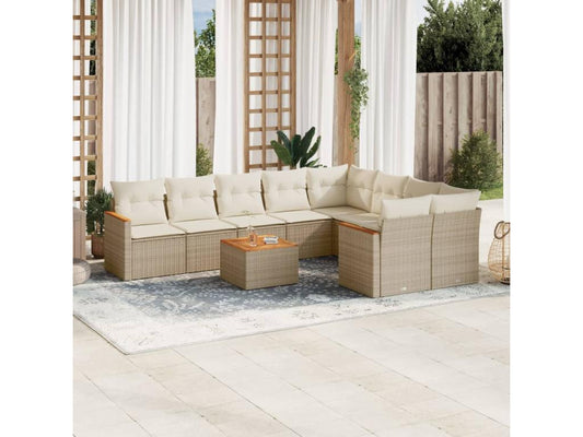 Ensemble de mobilier de jardin 10 pièces avec coussins, en résine tressée beige