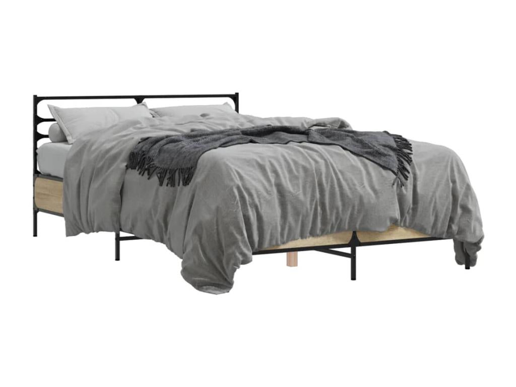 Cadre de lit en bois effet chêne, 140 x 190 cm, marron