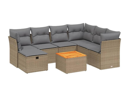 Ensemble de mobilier de jardin 8 pièces avec coussins, en résine tressée beige