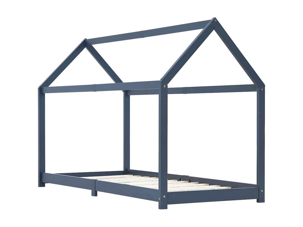 Cadre de lit en pin massif, 90 x 200 cm, gris