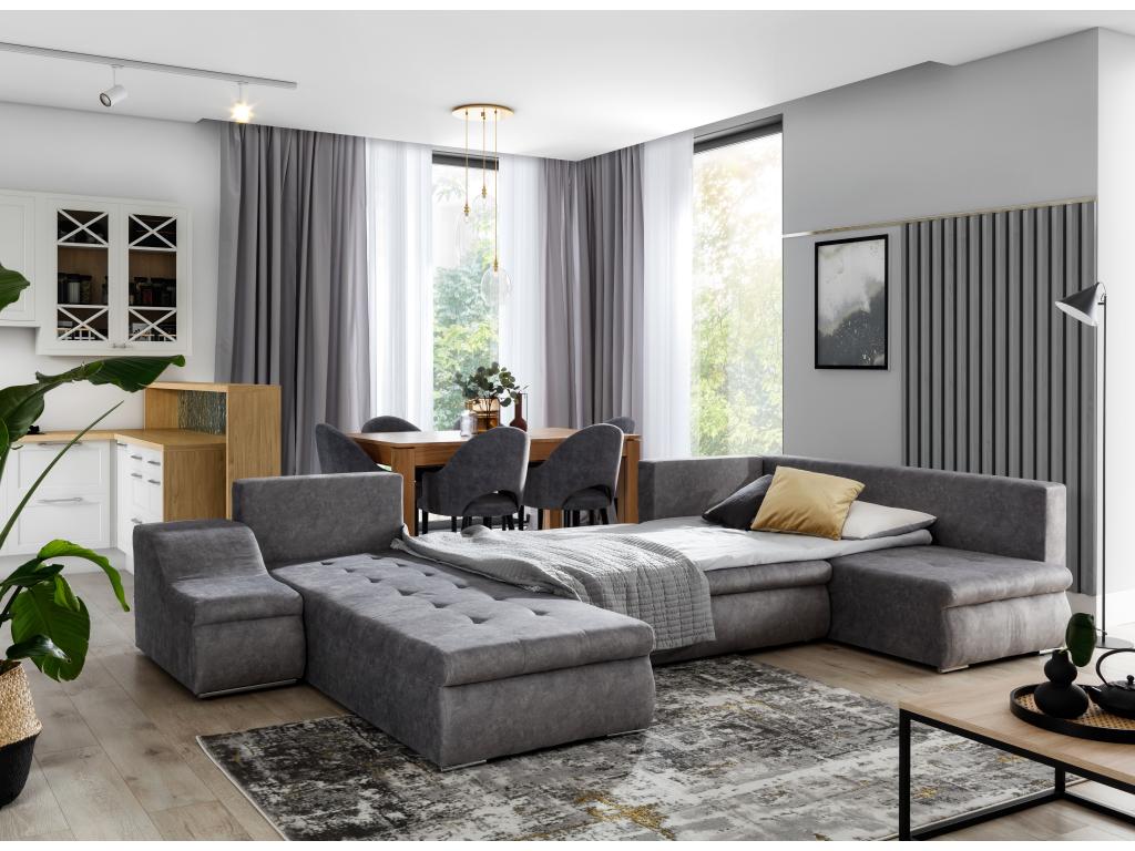 Canapé-lit convertible en tissu, 340 cm, marron