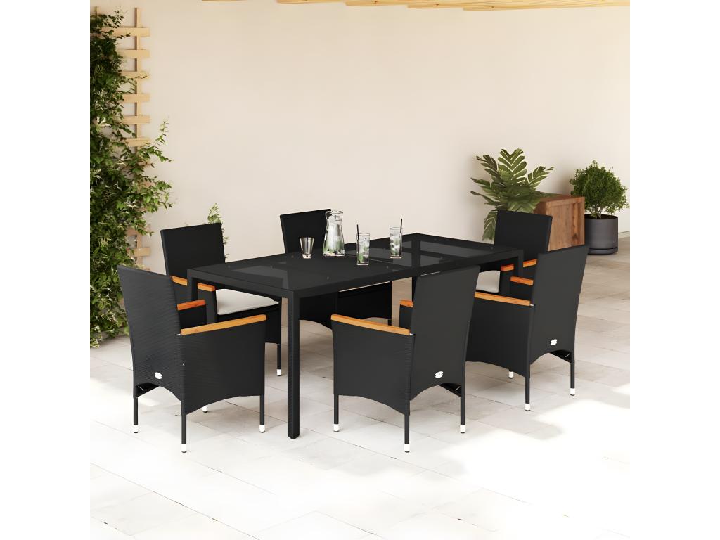 Ensemble de mobilier de jardin 7 pièces avec coussins, beige