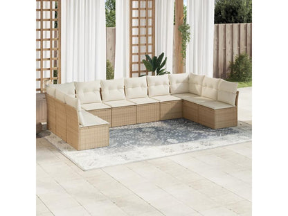 Ensemble de mobilier de jardin 10 pièces avec coussins, en résine tressée beige