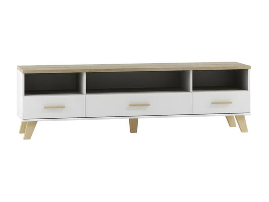 Meuble TV en bois imitation chêne, 180 x 53 x 40 cm, blanc