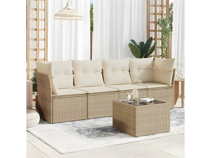 Ensemble de mobilier de jardin 5 pièces avec coussins, en résine tressée beige