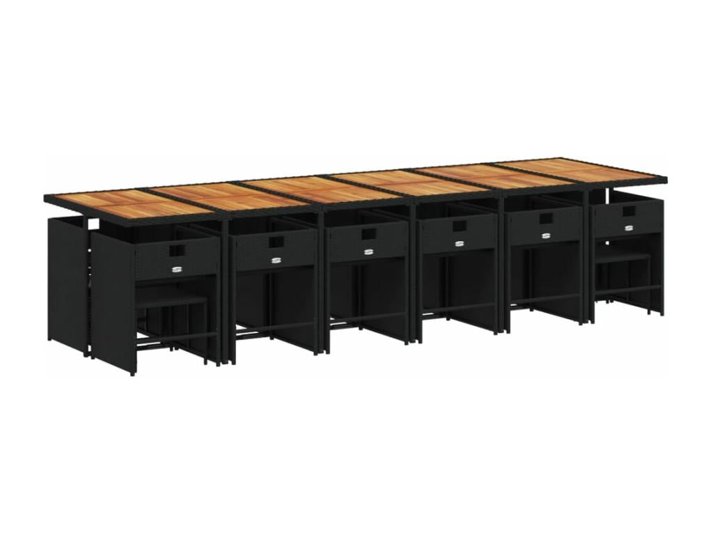 Ensemble de mobilier de jardin 17 pièces avec coussins, en résine tressée noire.