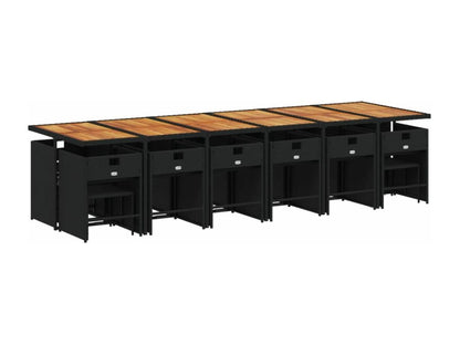 Ensemble de mobilier de jardin 17 pièces avec coussins, en résine tressée noire.