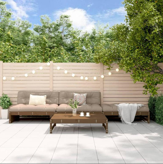Ensemble de mobilier de jardin 4 pièces avec coussins, en bois massif, marron