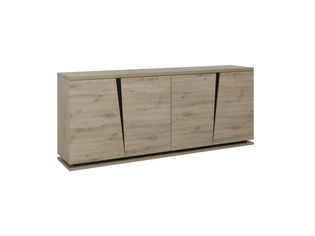Buffet 4 portes en bois imitation chêne, naturel