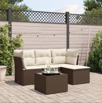 Ensemble de mobilier de jardin 5 pièces avec coussins, en résine tressée marron
