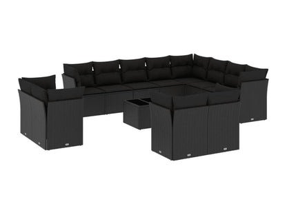 Ensemble de mobilier de jardin 13 pièces avec coussins, en résine tressée noire