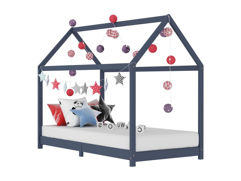 Cadre de lit en pin massif, 90 x 200 cm, gris