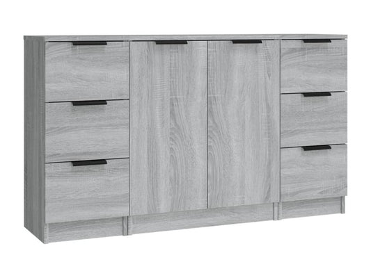 Buffet 3 pièces en bois d'ingénierie, gris