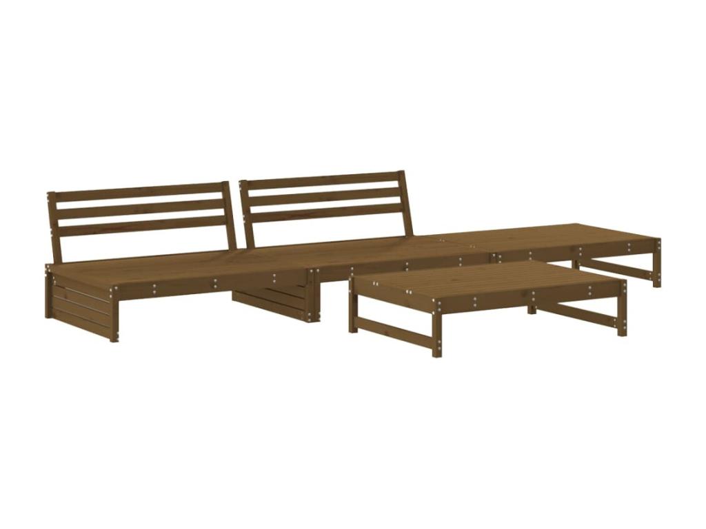 Ensemble de mobilier de jardin 4 pièces en pin massif, marron