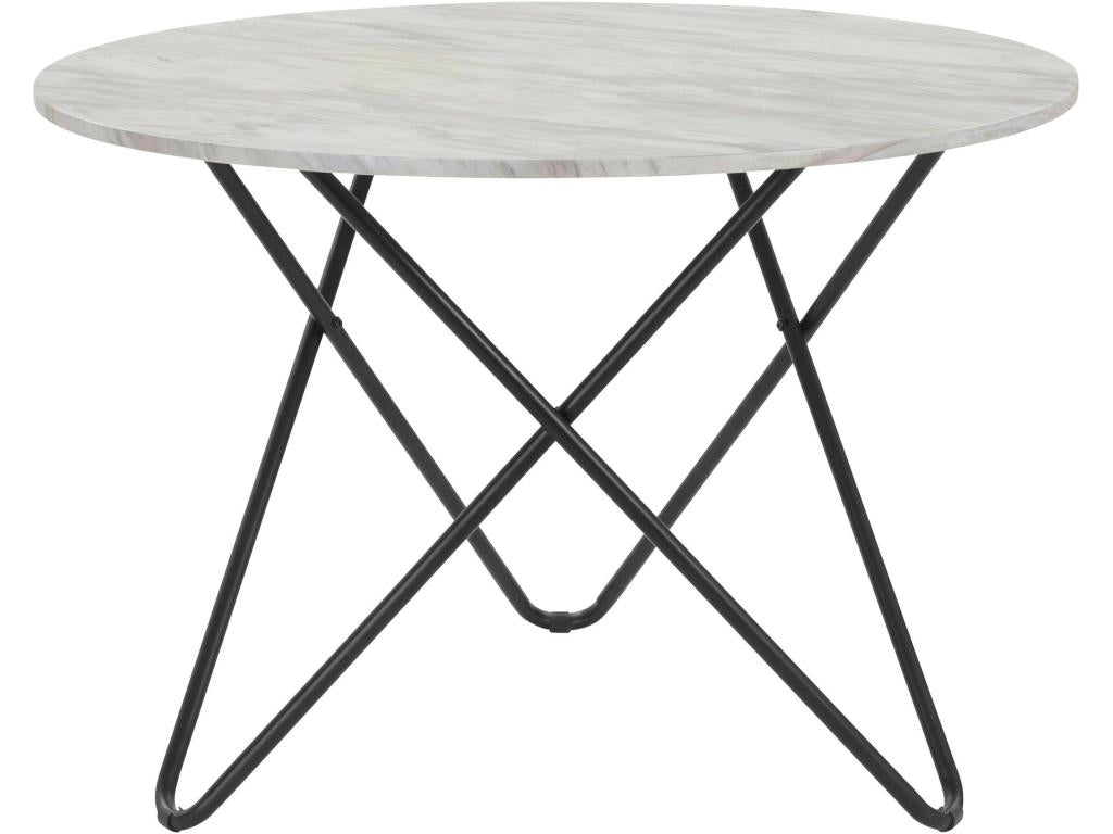 Table de salle à manger avec plateau effet marbre, 110 cm, blanche